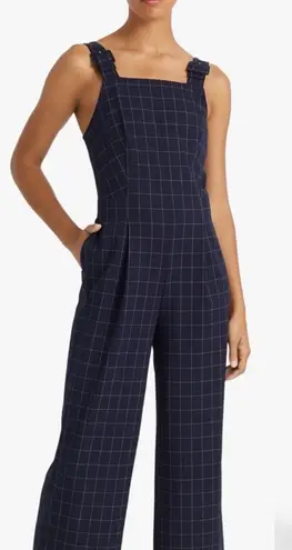 Club Monaco  Dark Blue Grid Window Pane Pattern Jumpsuit 6 Navy - Image 1