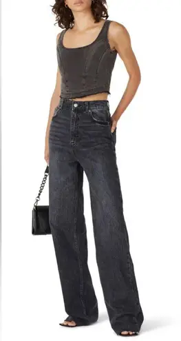 Ksubi Crimez Corset X Rated Crop Top Washed Denim Black Dark Grey Coquette sz L