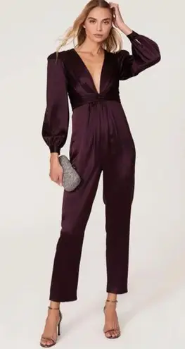 Mac Duggal Ieena for Plum Purple Satin V-neck Jumpsuit Size 2 US $358