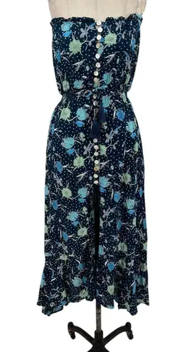 Tiare Hawaii Ryden Maxi Dress Strapless Floral Dot Print Navy Blue One Size