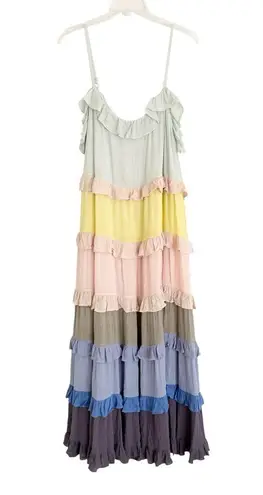 NWT Ces Femme Make It Work Colorful Tiered Ruffled Boho Sundress Maxi Size L Blue Size L