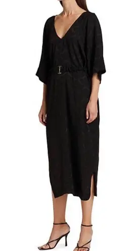 Ganni NWT Jacquard Criss Cross Midi V-Neck Dress Black Small