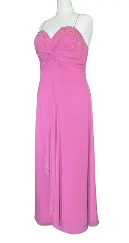 Vintage 90s Y2K Pink Whimsical Beaded Sequin Flower Prom Dress XL Fairycore Glam