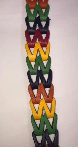 Woven Leather Chain Multicolor Belt Size M/L Guatemala Purple Green Unisex