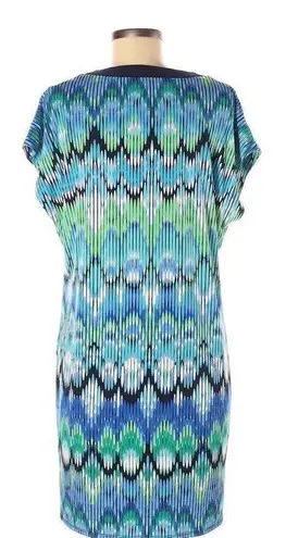 Laundry by Shelli Segal LAUNDRY Shelli Segal Abstract Print Shift Dress Short Sleeve Blue Green Medium