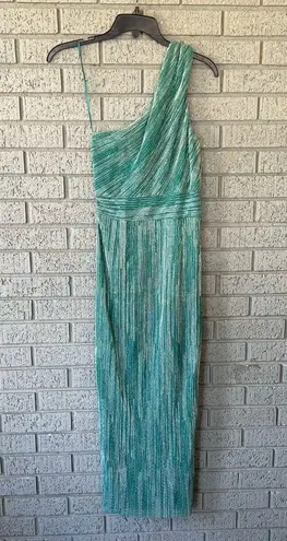 Saylor Alorna Midi Dress Metallic Pleat One Shoulder Size XS