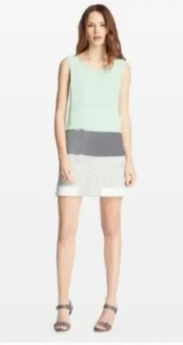 Elie Tahari Tank Top XS Silk Asher Contrast Mint Luxury Delicate Cut Out Raw Hem