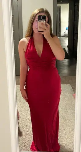 Papell Boutique Pink/Red Silk Halter Maxi Dress