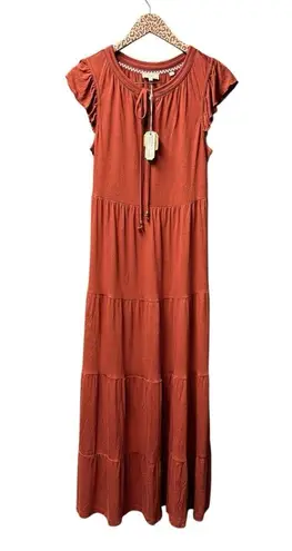NEW FatFace Tie Neck Suki Jersey Short Sleeve Maxi Dress Mid Orange 8 NWT READ