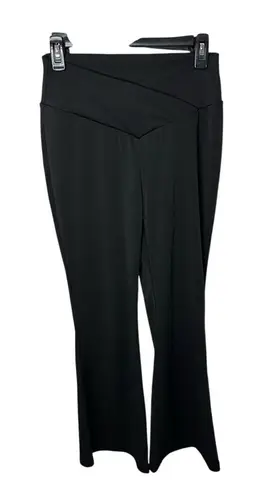 Black High Waist Yoga Pants Flare Leg Criss Cross Waistband Trousers Medium