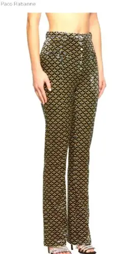 Paco Rabanne Geo Print Velvet Slouchy Trousers Gold Tan Black Blue FR 44 US10-12