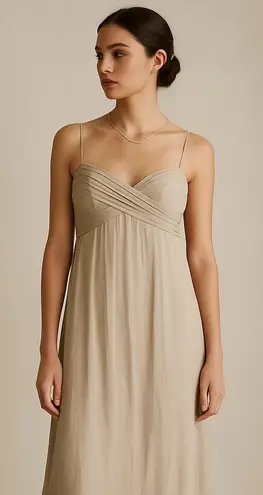 Amsale 100% Silk Empire Waist Maxi Dress Beige Wedding Guest 2 – Quiet Luxury