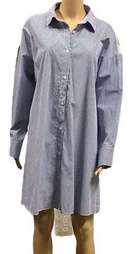 CQ by CQ  Button Up Lace Back Striped Long Sleeve Collar Shirt Midi Dress Large