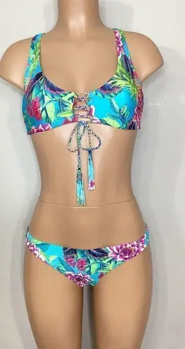 PilyQ New. floral lace up bikini set.
