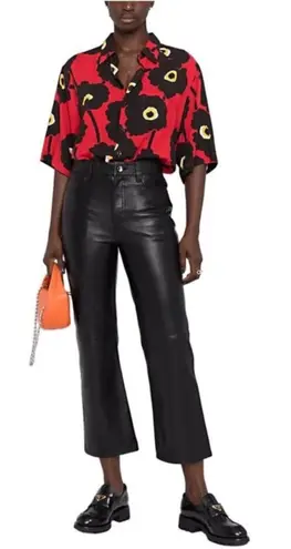 Maje Womens Perry Leather Straight Leg Flared Crop Pants US 0 Black FR 34 -Flaw-