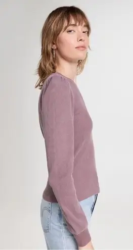 AMO Girly Thermal Top Bloodstone Purple Puff Shoulder Sleeve Sz L Size L