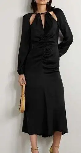 Veronica Beard NWT Fayla Black Silky Satin Ruched Chain Neck Midi Dress sz 2
