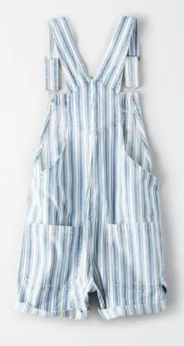 American Eagle  High Waisted Tomboy Shortall Bibs Blue & White Stripes Size Small