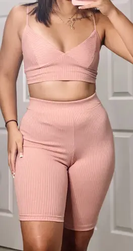 New Boutique Crop Top Biker Short Set Pink