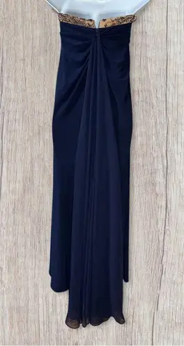 XScape Strapless Beaded Maxi Dress with Fishtail Train Women size 4