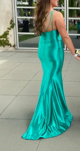 Original Teal Satin Prom Dress Blue Size 8