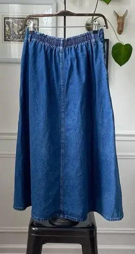 Vintage Classic Elements Cotton Denim Button Front Prairie Skirt L 14 Blue Size L