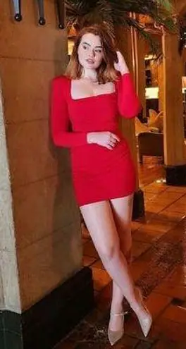 Nookie Red Jersey Squareneck Sheath Harley Structured Shoulders Mini Dress S