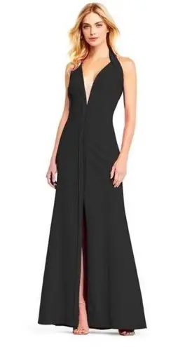 Aidan Mattox  Crepe Halter Gown Plunging Illusion V-Neckline Dress