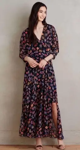 HD in Paris Anthropologie Varina Dress Black Floral Maxi Sheer Dress Size 0