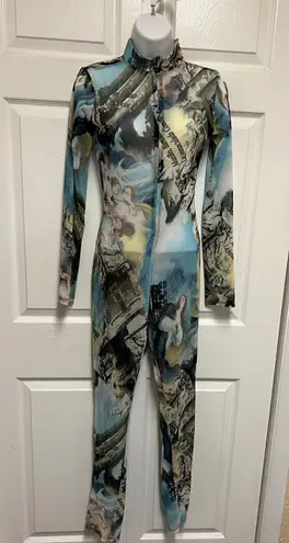 Renaissance Blue Print Stretch Leotard Size M