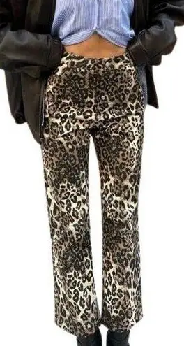 PaperMoon Leopard Print High Rise Jeans Wide Leg Cropped Size Medium NEW