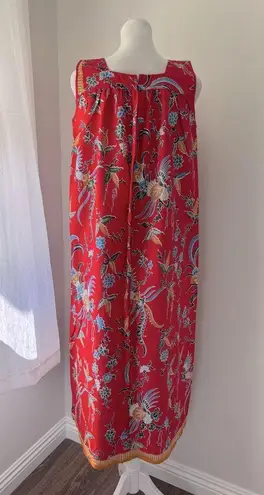 Red Floral Print Square Neckline Sleeveless Muumuu Midi Dress