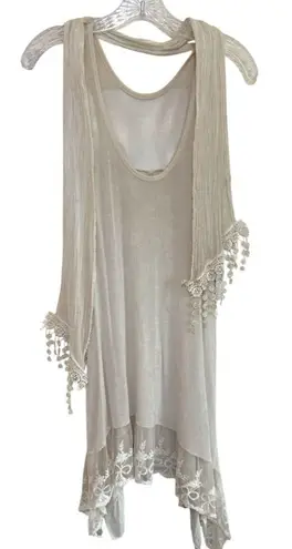 Womens Made in Italy Sleeveless Asymmetric Lace Top Tunic Dress Cream Sz Small