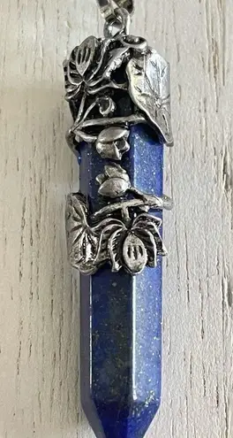 Wire wrapped Lapis lotus sword pendant, amulet, meditation Blue