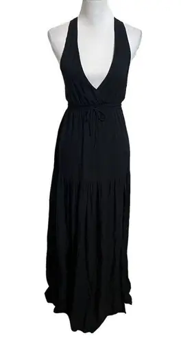 l*space L* Emma Cover Up Dress in Black Maxi Slits Deep V Neck Women’s Size XS