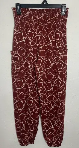 Boho Smocked Waist Pants | Red Geometric Print | S