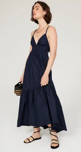 ALC Frank A.L.C. Dark Blue 100% Cotton Sleeveless V-Neck Back Cutout Rhodes Dress Size 4