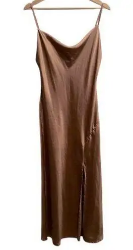Paper Heart Gold Taupe Satin Cowl Neck Maxi Slip Dress Size Small formal party