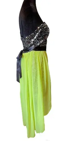 NEW City Studio Neon Yellow Metallic Silver Sequin Hi Lo Bustier Formal Dress Size undefined