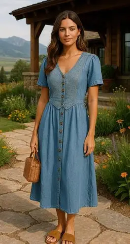 Vintage Friday Wear 100 Cotton Vest Embroidered Cottagecore Boho Prairie Western Blue Size 12