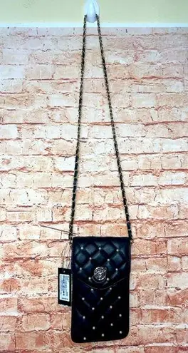 Badgley Mischka | Black Diamond Quilted with Pearls Phone Case Crossbody Bag