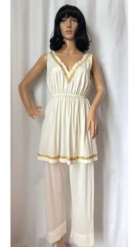 American Vintage Beeline sleeveless Pajama Set Cream Gold pink floral Small