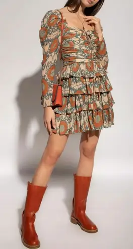 Ulla Johnson Naiya Ruffled Long Sleeve Mini Dress Nimbus Size 0 $595