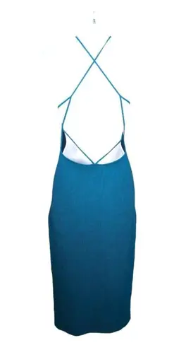 The Sei Strappy Halter Midi Dress Body Con Turquoise Blue Nubby Knit NWT Small