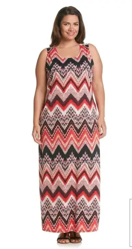 Notations New! Chevron Print Crochet-Back Detail Plus Size Maxi Dress Size 1X