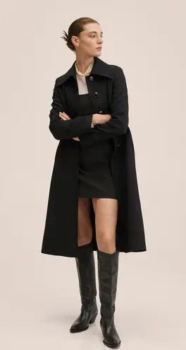 MNG Women's Black Button Down Collared Long Sleeve Long Coat Jacket Size S