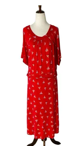 SIGNATURE COLLECTION Sailboat Midi Dress Red Size 1X