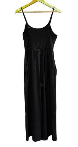 Rae Mode Black Sleeveless Cropped Jumpsuit Women's Small Wide Leg Pockets Yoga