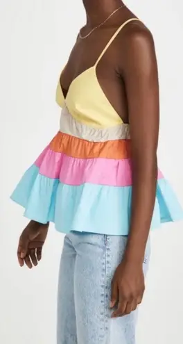 STAUD Olympia Tiered Cami Halter Colorblock Cotton Tank Top Shirt Blouse Size S
