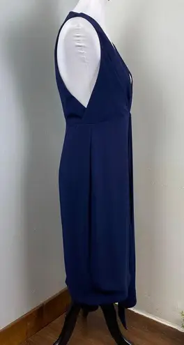 NICHOLAS Navy Crepe Deep V Gathered Sleeveless Dress Size 8 Formal Cocktail Blue